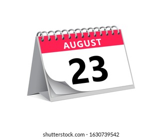 red desk paper summer month of August 23 date - calendar page vector illustration