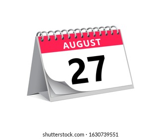 red desk paper summer month of August 27 date - calendar page vector illustration