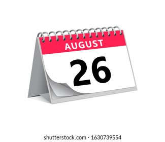red desk paper summer month of August 26 date - calendar page vector illustration