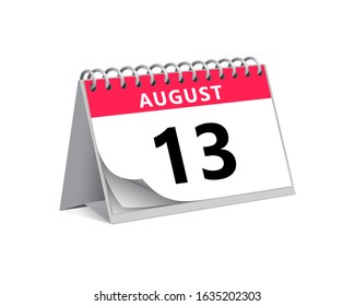 red desk paper summer month of August 13 date - calendar page vector illustration