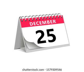 red desk paper winter month of december 25 date - calendar page vector illustration