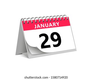 red desk paper winter month of january 29 date - calendar page vector illustration