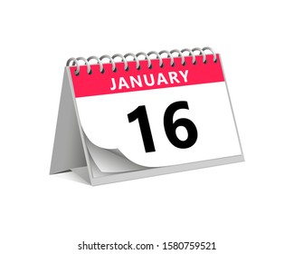 red desk paper winter month of January 16 date - calendar page vector illustration