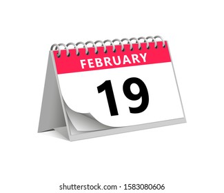 red desk paper winter month of february 19 date - calendar page vector illustration