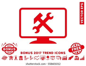 Red Desktop Settings pictogram with bonus 2017 trend symbols. Vector illustration style is flat iconic symbols, white background.