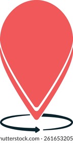 Red destination or location pin icon with 3D effect and navigation ring, final waypoint symbol