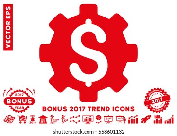 Red Development Cost icon with bonus 2017 year trend clip art. Vector illustration style is flat iconic symbols, white background.