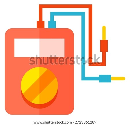 A red device with a yellow knob sits on a white background
