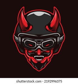 Red Devil Biker Cartoon Illustration