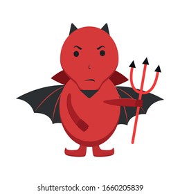 Red devil with black wings and pitchfork