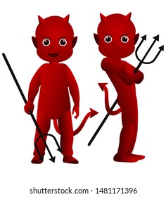 Red devil cartoon holding trident graphic vector