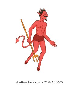 Red devil cartoon holding a trident