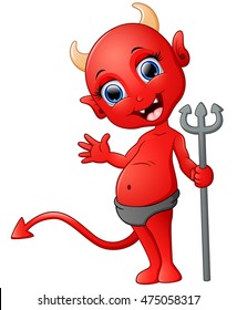 Red devil cartoon holding trident