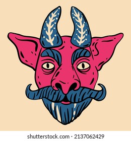 Red devil character logo. Red demons vector.Graphic element  for fabric, textile, clothing, wrapping paper, wallpaper