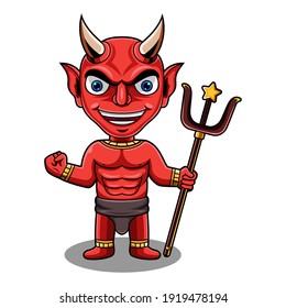 Red devil chibi mascot logo 