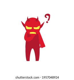 Red Devil Demon asking with  question mark 