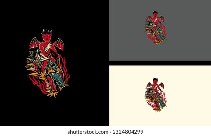 red devil with dragon vector illustration flat design