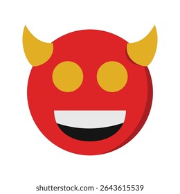 A red devil emoji face with yellow horns and mischievous smile. Great for Halloween emoticon sets, fun scary stickers, or party invites.
