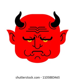 Red Devil Face. Heck portrait. Satan head. Demon of underworld. vector illustration
