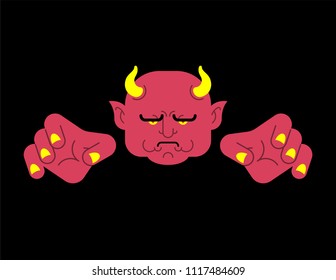 Red Devil Face. Heck portrait. Satan head. Demon of underworld. vector illustration
