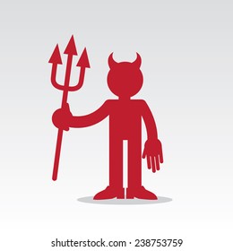 Red devil figure with horns and pitchfork 