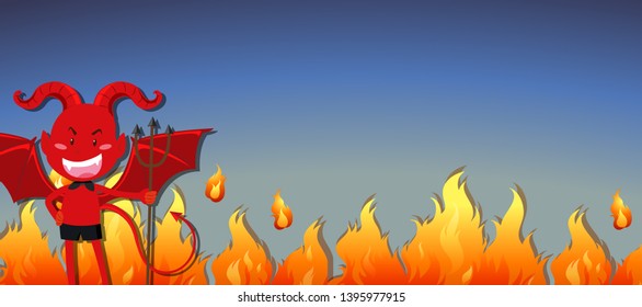 Red devil with fire illustration