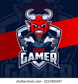 red devil gamer mascot character e-sport logo design with game console and cigarette