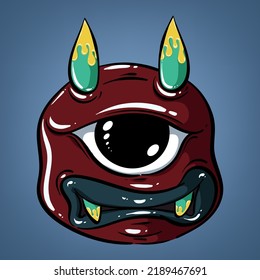 Red devil. Ghost in cartoon style. Cartoon of Halloween. Hand drawn. Vector illustration.