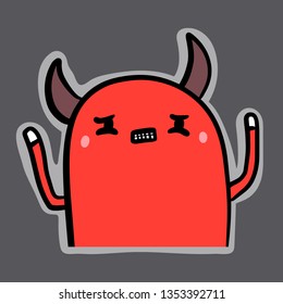 Red devil hand drawn sticker illustration in cartoon style minimalism