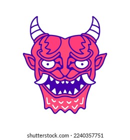 Red devil head doodle art, illustration for t-shirt, sticker, or apparel merchandise. With modern pop and kawaii style.