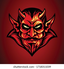 Red devil head in hand drawn style for your work Logo merchandise t-shirt, stickers and Label, poster, greeting cards advertising business company or brands.