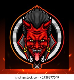 Red devil head mascot. esport logo design