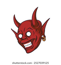 Red devil head mascot illustration. Demon head logo emblem vector.