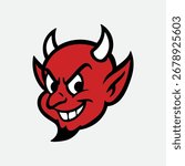 Red Devil Head Vector Illustration, Red Demon Head EOS Vector Image, Devil Mascot, Monster Vector, Devil Logo, Devil Symbol, Bad, Evil, Halloween Monster Image.