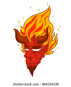 Red Devil head vector and illustration. monster in Halloween night