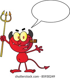 Red Devil Holding Up A Pitchfork And Smoking A Cigar