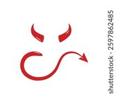 Red devil horn and tail template, 3d realistic cute element for face mask and head or costume. devil horn logo icon vector illustration design
