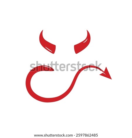 Red devil horn and tail template, 3d realistic cute element for face mask and head or costume. devil horn logo icon vector illustration design