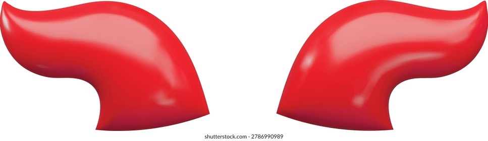 Red devil horns 3D cartoon plastic style icon. Realistic demon elements. Halloween costume, mask decoration. Glossy evil horns. Bad sign. Vector render illustration isolated on white background