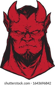 the red devil with horns looks sternly at me