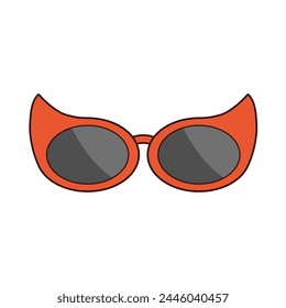 Red devil horns shape sunglass. Groovy sunglasses eyeglasses icon. Different glasses collection. Retro hippie style 1970s. Hipster glass sign symbol. Love card. Flat design. White background. Vector