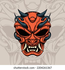 RED DEVIL JAPANESE ONI MASK ILLUSTRATION