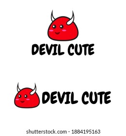 red devil logo cute smiling outline. cartoon cute red devil