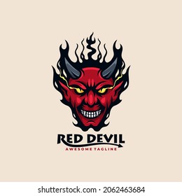 Red devil logo design vector flat color