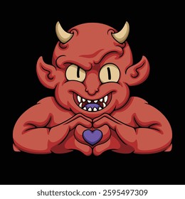 red devil love in cartoon illustration style