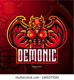 Red devil mascot esport logo design 