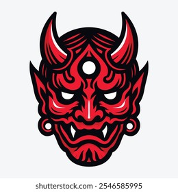 a red devil mask with horns on it