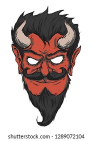 the red devil with a mustache barbershop vector illustration