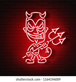 red devil neon.Young  devil, Vector illustration