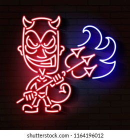 red devil neon.Young  devil, Vector illustration